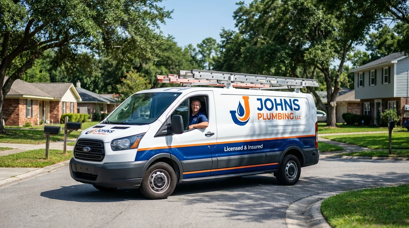 Johns Plumbing LLC service van in Lynchburg, VA