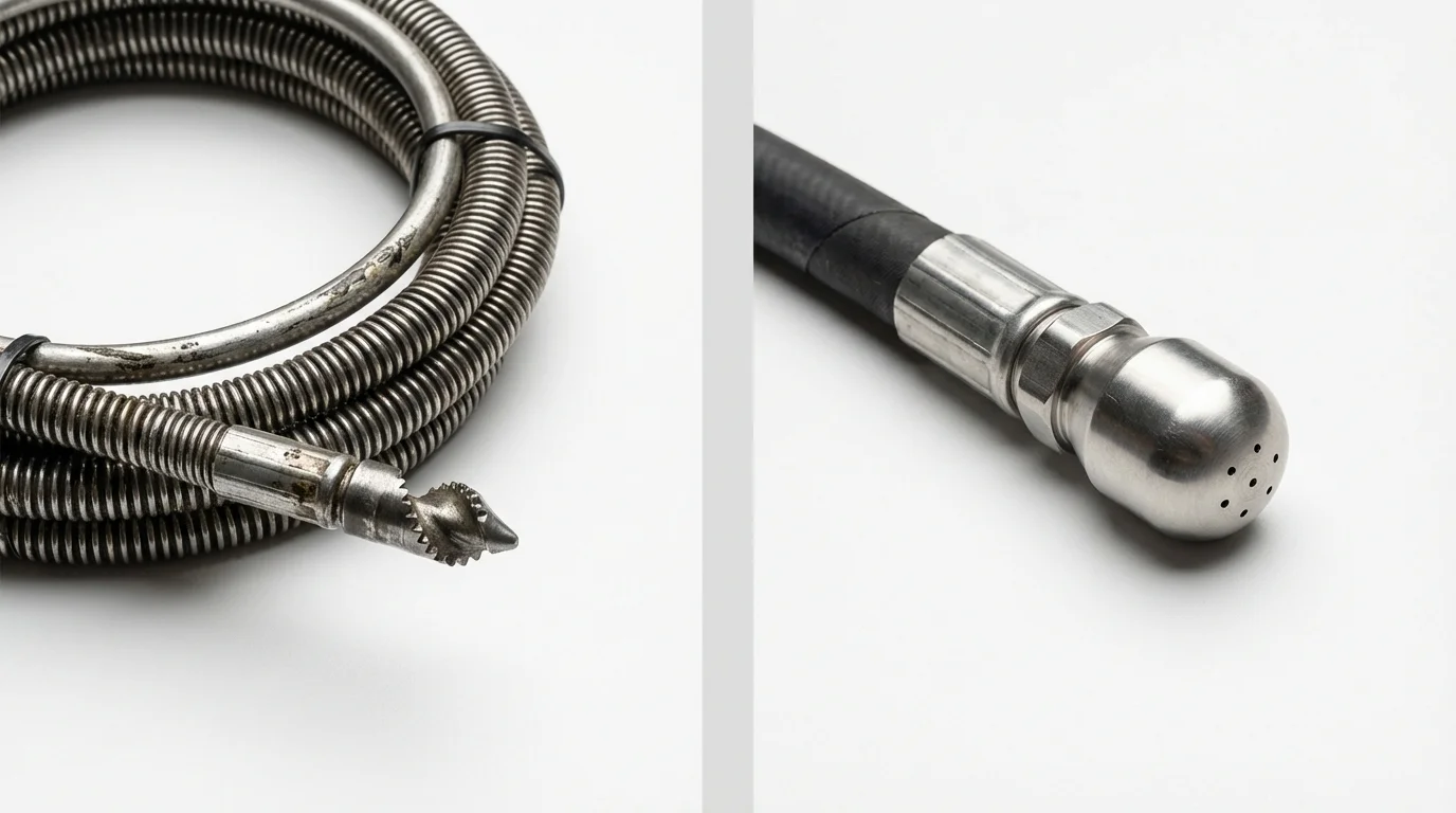 Drain snake cable and hydro jetting nozzle used for drain cleaning in Lynchburg, VA