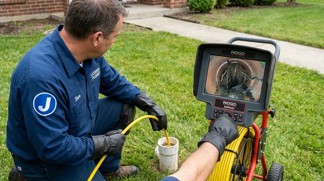 Sewer camera inspection being performed by Johns Plumbing LLC in Lynchburg