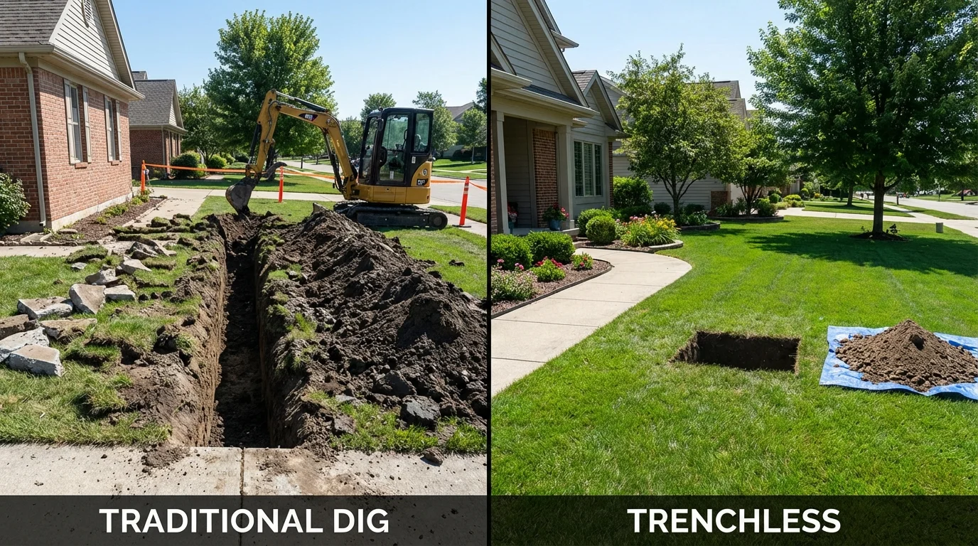 Trenchless sewer repair with minimal yard damage versus traditional excavation in Lynchburg, VA